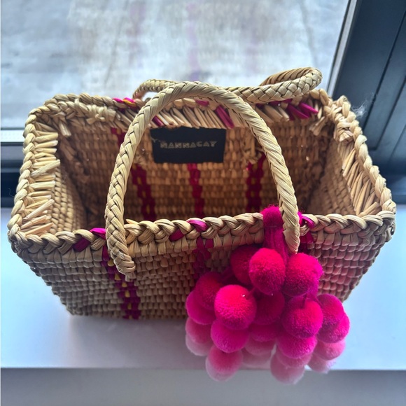 NANNACAY Maldives Baby Pompom Embellished
Woven Raffia Tote Handle Basket Bag - Picture 5 of 9